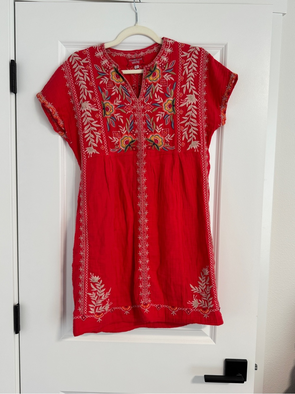 Johnny Was Red Embroidered Floral Tunic